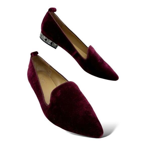 Franco Sarto Burgundy Velvet Flats w/Metallic Heel Holiday Festive 8 - Picture 3 of 14